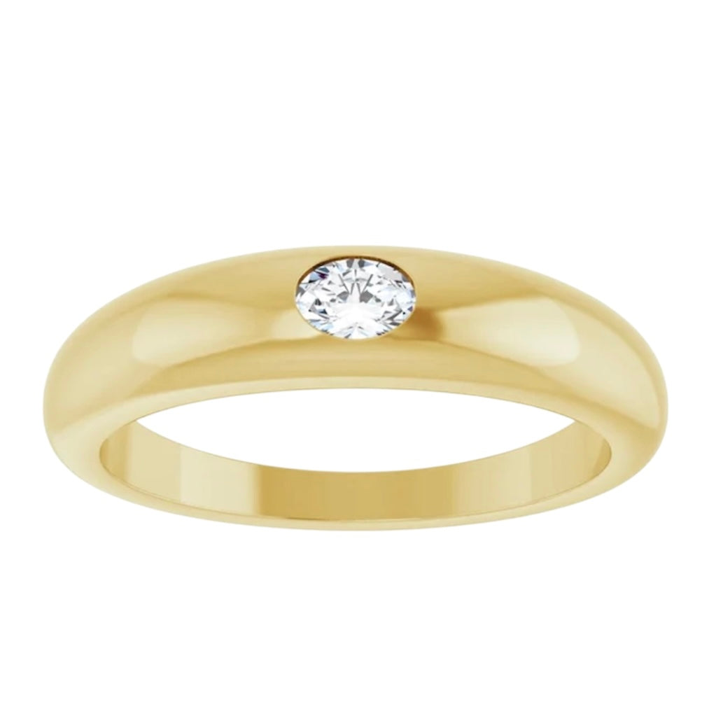 14k Oval Diamond Dome Ring