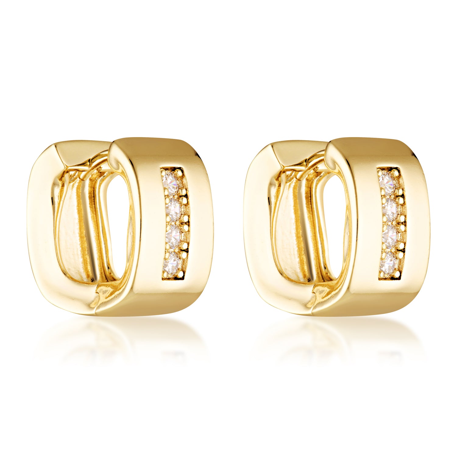 14k gold filled diamond pave square statement hoop huggies