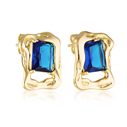 14k gold filled molten earrings blue lapis detailing