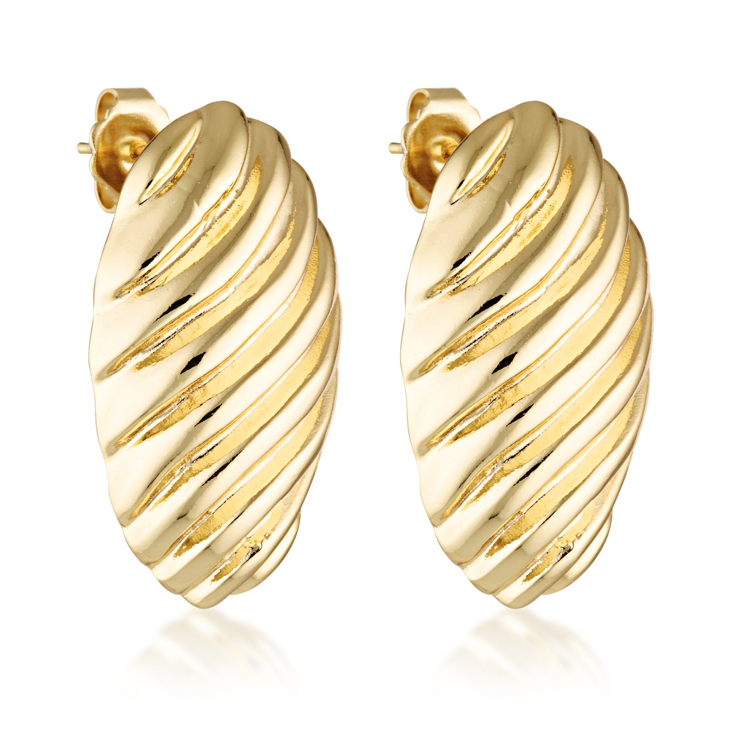 14k gold filled oval croissant lined statement classic earrrings
