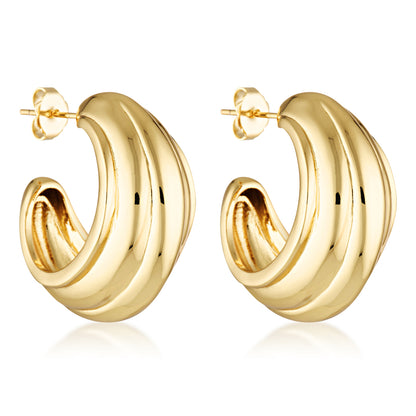 14k gold filled triple lined textured vintage classic statement timeless earrings