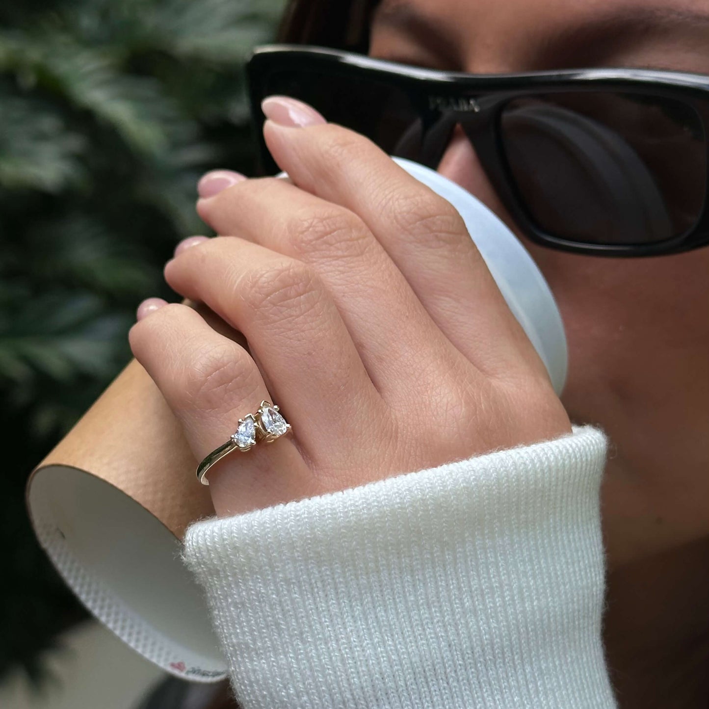 14k Double Pear Diamond Ring