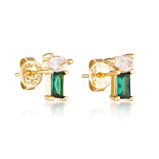 gold filled emerald cubic zirconia studs
