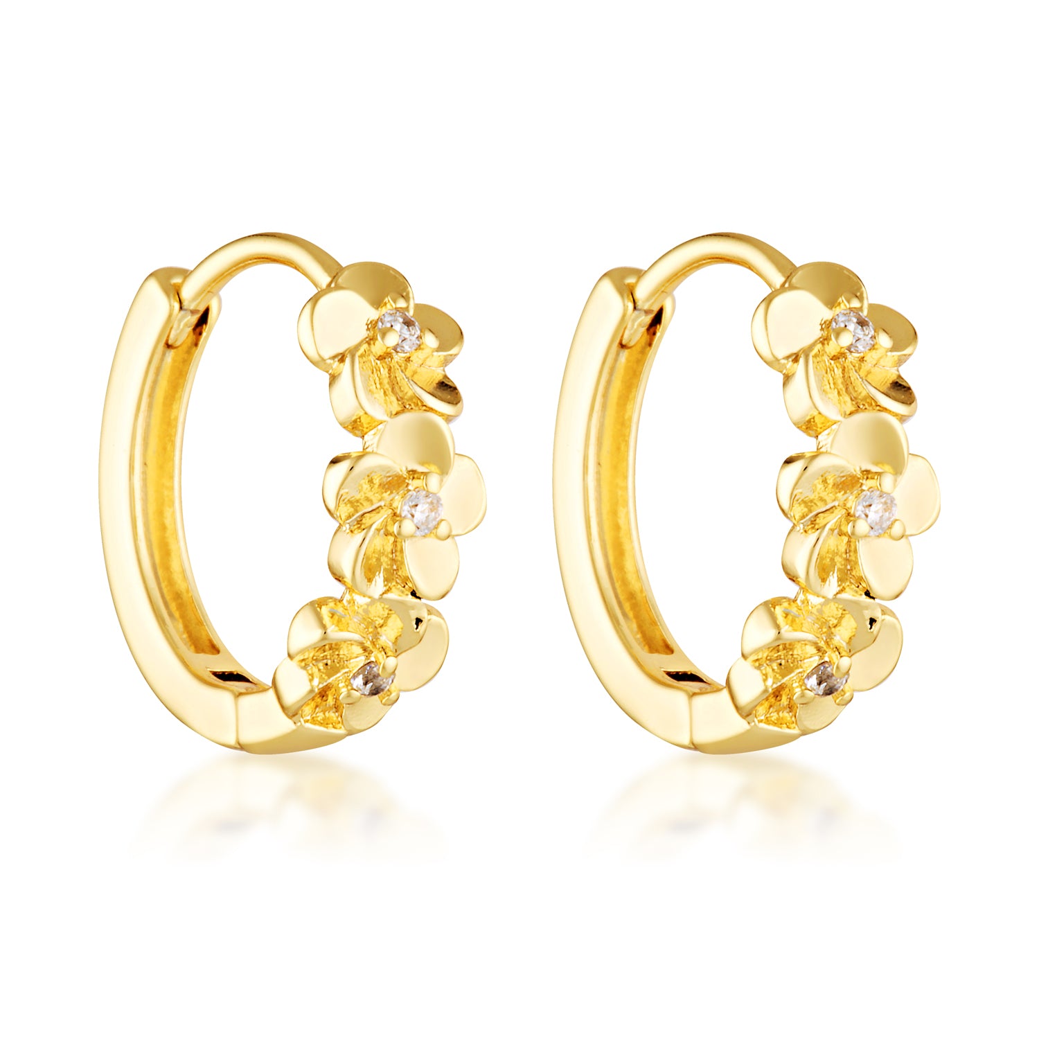gold filled flower cubic zirconia detail hoops