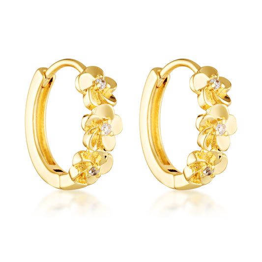 gold filled flower cubic zirconia detail hoops