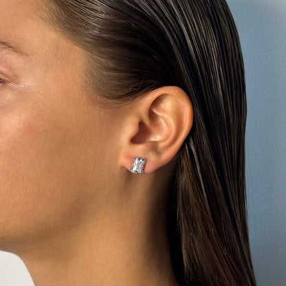 Molten CZ Earrings - Silver