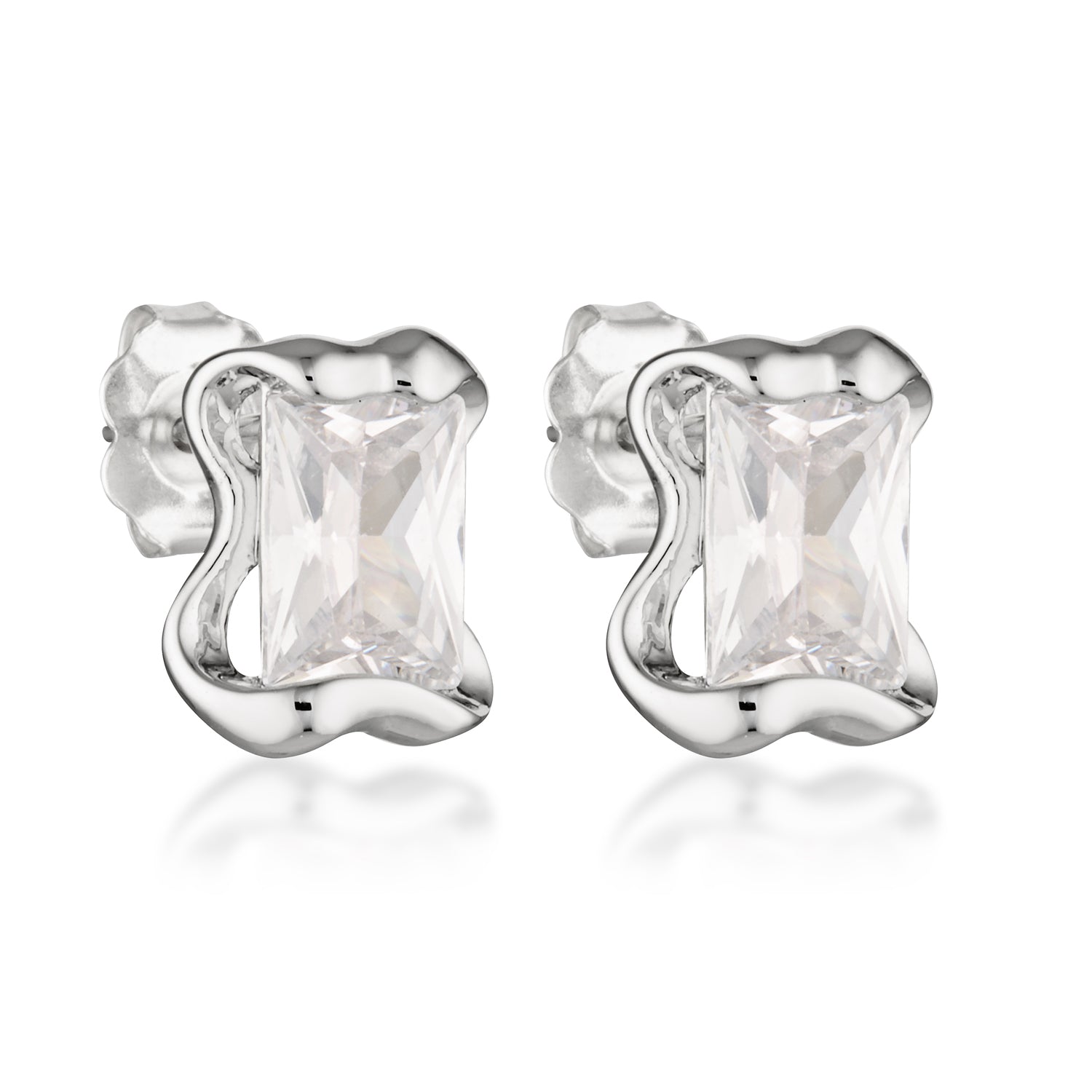 sterling silver classic molten diamond cubic zirconia earrings