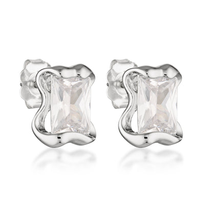sterling silver classic molten diamond cubic zirconia earrings