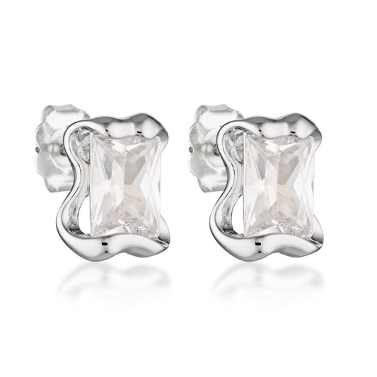 sterling silver classic molten diamond cubic zirconia earrings