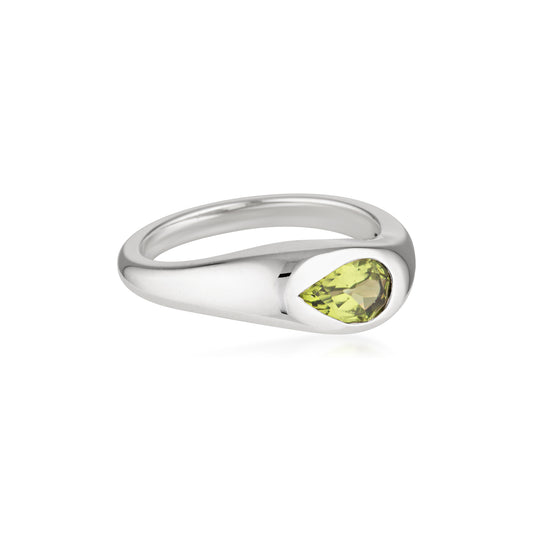 sterling silver natural pear peridot ring