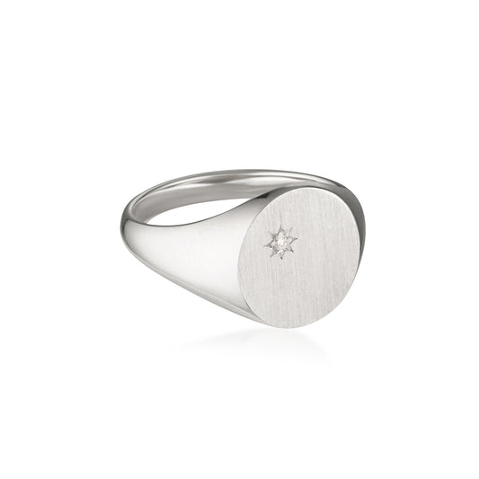 sterling silver signet ring natural round diamond
